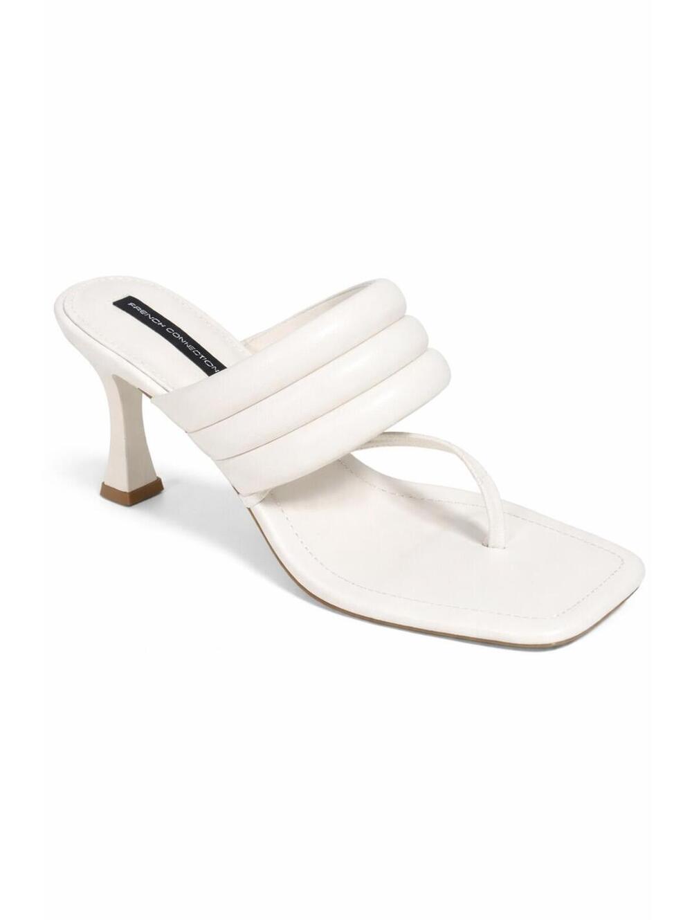 French Connection Heels White Thong Strap Square Toe Padded Sandals Size 8.5 NWB